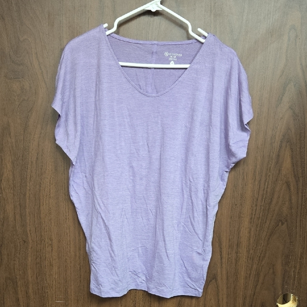 Cloudveil Size S Purple and White Merino Wool/Tencel Short Sleeve Top